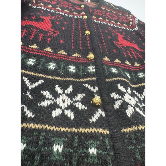 Woman’s 90’s VTG Crystal Kobe Christmas Cardigan Sweater Size S Reindeer - Picture 4 of 7